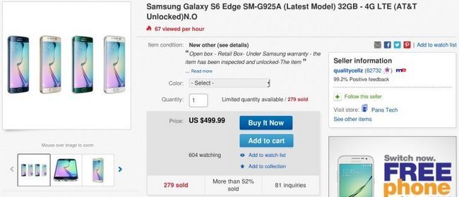 Fotografía - [Alerta Trato] Desbloqueado Samsung Galaxy S6 Edge baja a $ 500 en eBay